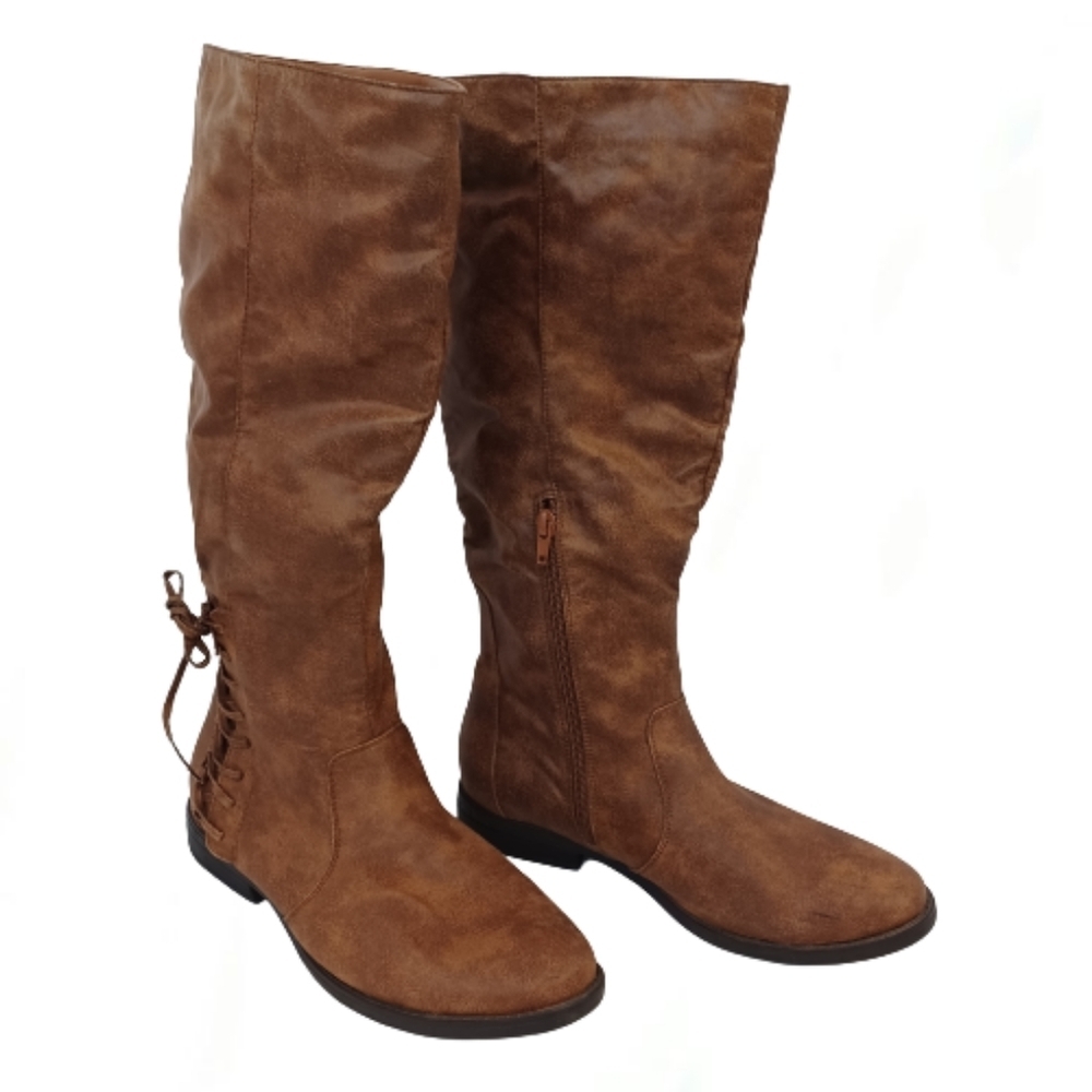 Brown Cloth Bohemian Mid Calf Side Lace-up Zipper Cottagecore Boots By Rampage